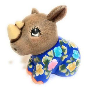 Ceramic Baby Rhino Bank Handpainted floral Small